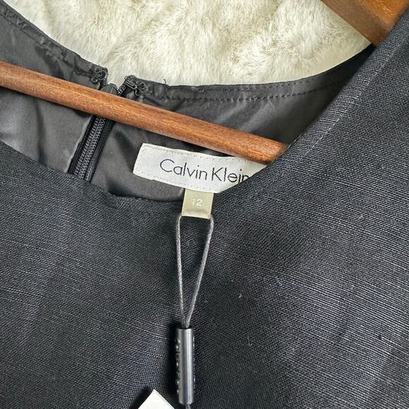 Calvin Klein Little Black Linen Blend Dress Sheath Sz 12 NEW New Years Party - Picture 6 of 10